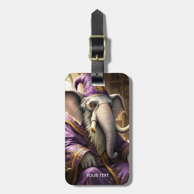 Etiqueta Para Maletas Fantasy Cute Old Elephant Wizard (Frente Vertical)