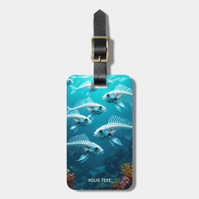 Etiqueta Para Maletas Fantasy Cute Skeleton Fish School (Frente Vertical)