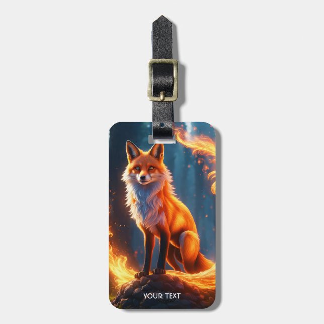Etiqueta Para Maletas Fantasy Cute Vivid Fox Fire Forest (Frente Vertical)