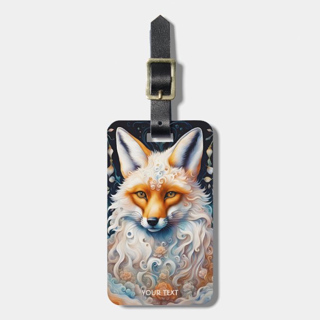 Etiqueta Para Maletas Fantasy Cute Vivid Fox Flores Modernas (Frente Vertical)