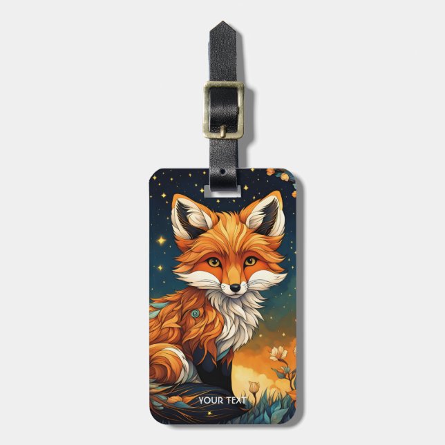 Etiqueta Para Maletas Fantasy Cute Vivid Fox Night Flowers (Frente Vertical)