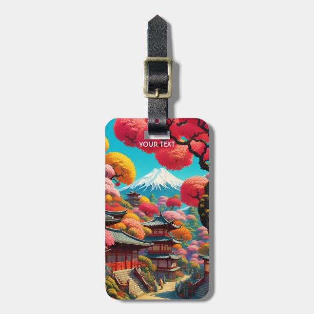 Etiqueta Para Maletas Fantasy Cute Vivid Vibrante paisaje japonés (Frente Vertical)