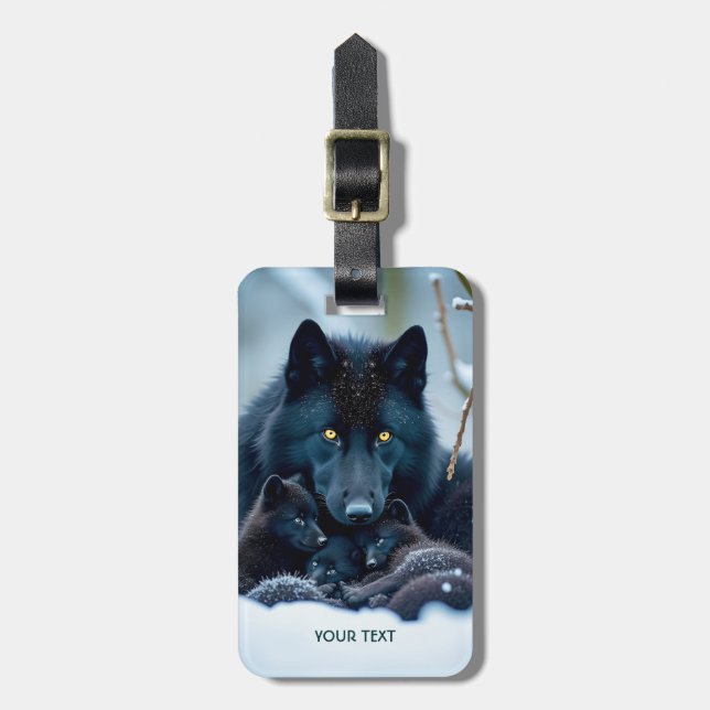 Etiqueta Para Maletas Fantasy Cute Wolf Two Pups (Frente Vertical)