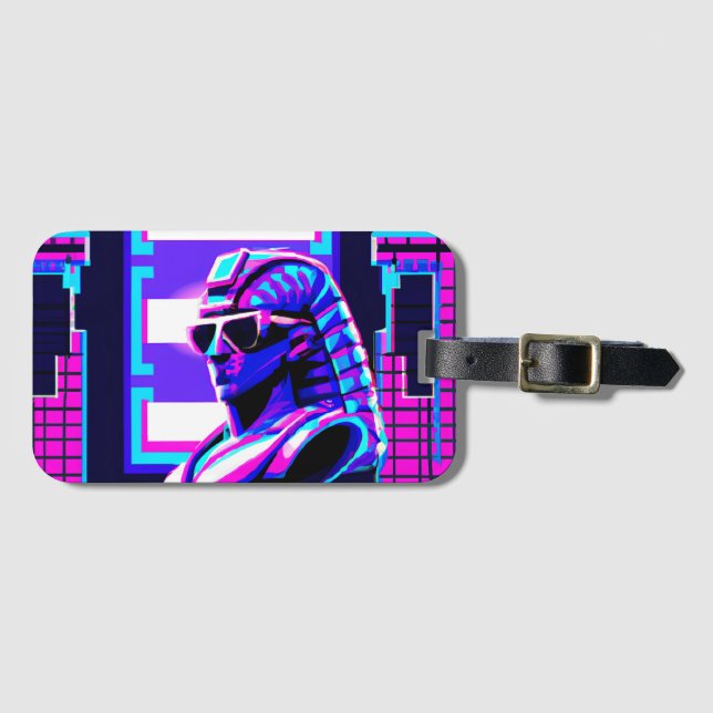 Etiqueta Para Maletas Faraón Synthwave (Anverso horizontal)