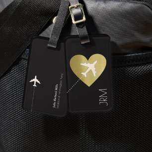 Etiqueta Para Maletas Faux Gold Heart Love Airplane Tavel