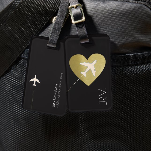 Etiqueta Para Maletas Faux Gold Heart Love Airplane Tavel (Subido por el creador)