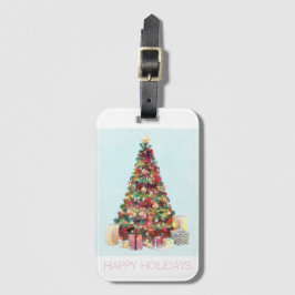 Etiqueta Para Maletas Felices Fiestas. Árbol de Navidad
