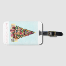 Etiqueta Para Maletas Felices Fiestas. Árbol de Navidad
