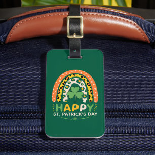 Etiqueta Para Maletas Feliz día de San Patricio Lindos Leopardos Arcoíri