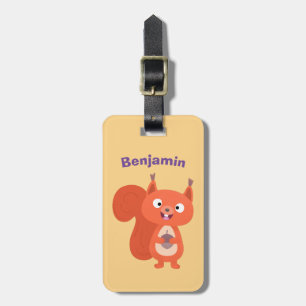 Etiqueta Para Maletas Feliz ilustracion de personalizado de ardilla roja