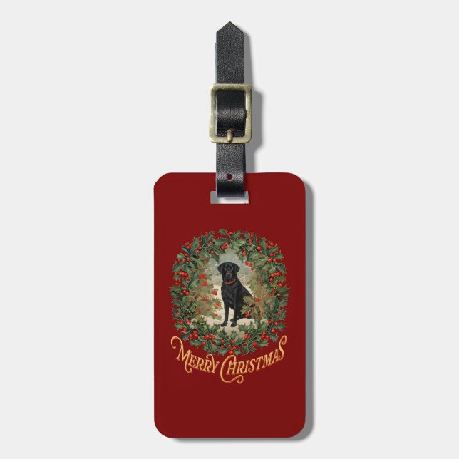 Etiqueta Para Maletas Feliz Labrador de Navidad (Frente Vertical)