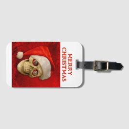 Etiqueta Para Maletas Feliz Navidad. Calavera con sombrero de Santa