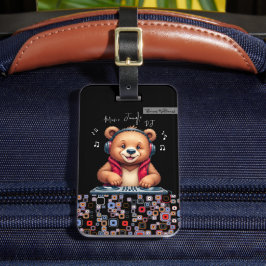 Etiqueta Para Maletas Feliz oso pardo, DJ sonriente, jungla musical