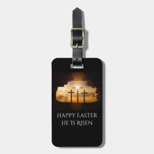 Etiqueta Para Maletas Feliz Pascua se levanta tres cruces