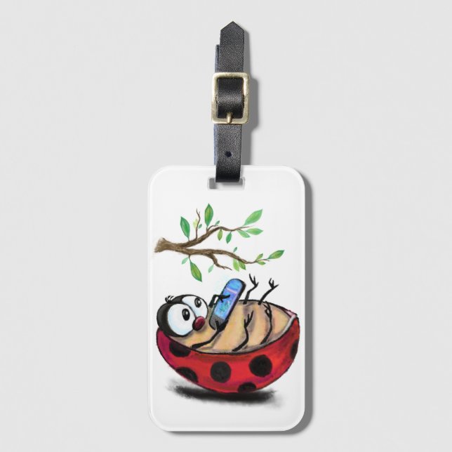 Etiqueta Para Maletas Feliz Pequeña Ladybug con teléfono - Dibujo Person (Anverso vertical)