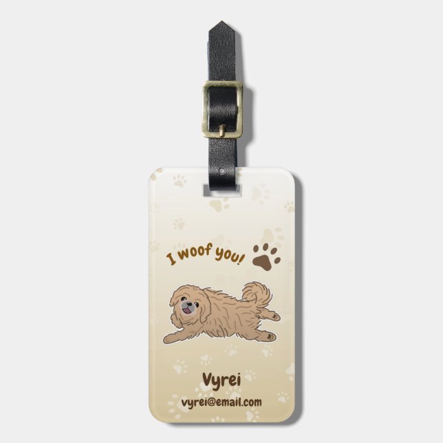 Etiqueta Para Maletas Feliz Perro Pekín, amante de ti (Frente Vertical)