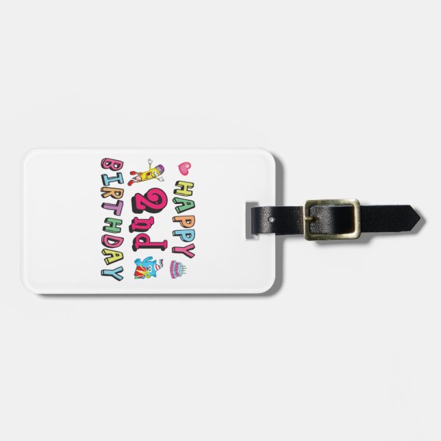 Etiqueta Para Maletas Feliz segundo cumpleaños. 2 años al día. (Frente Horizontal)