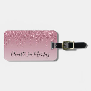 Etiqueta Para Maletas Femenino y Glam Rosa Púrpura Oro Glitter Drips Nom