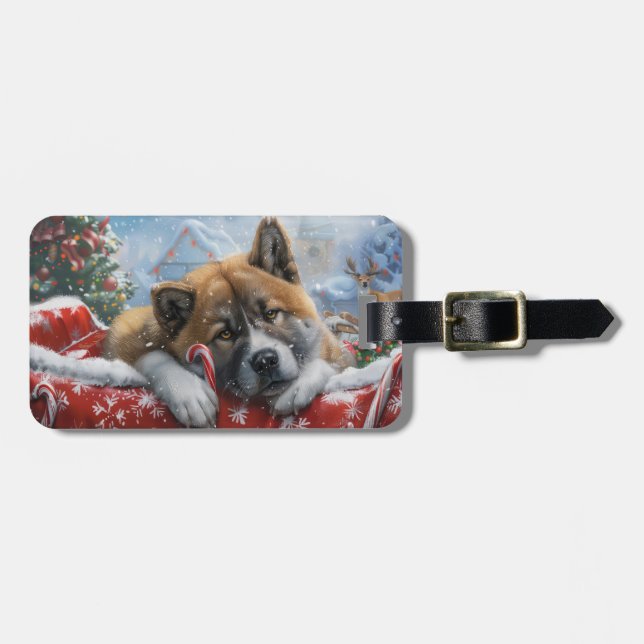 Etiqueta Para Maletas Festival de Navidades de Perro Akita (Frente Horizontal)