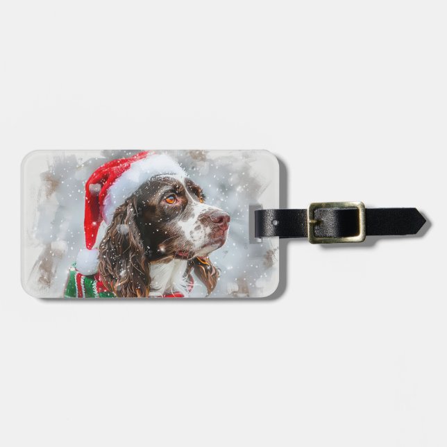 Etiqueta Para Maletas Festival de Navidades de perros Springer Spaniel (Frente Horizontal)
