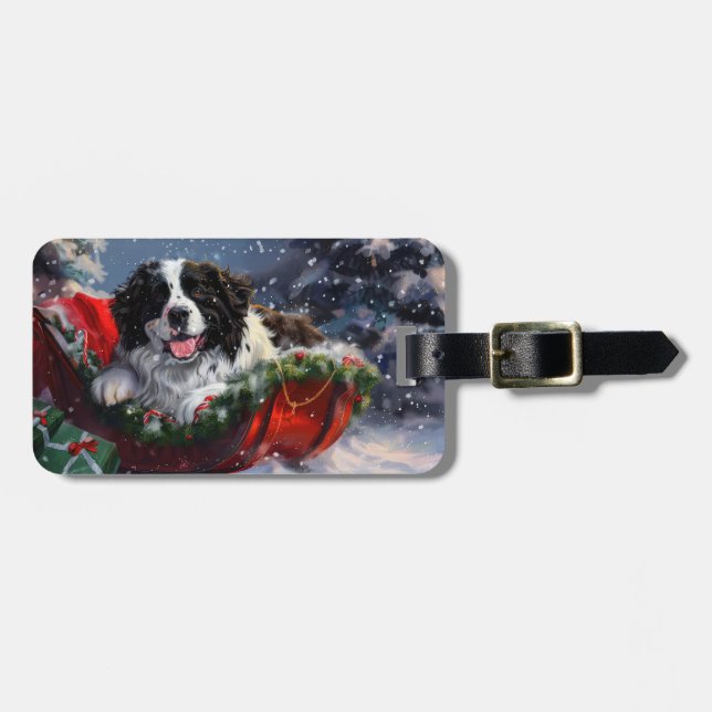 Etiqueta Para Maletas Festividad de Navidades de perros de Terranova (Frente Horizontal)