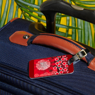 Etiqueta Para Maletas Fiesta de disco rojo con estrellas y bola Purpurin