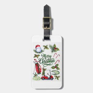 Etiqueta Para Maletas Fiesta de Navidad de golf con equipo de golf Xmas