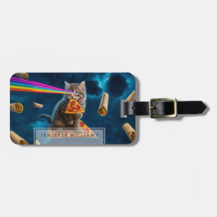 Etiqueta Para Maletas Fiesta Pizza Cat Láser