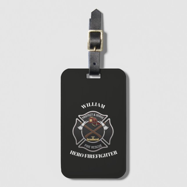 Etiqueta Para Maletas Firefighter Custom Text Name    (Anverso vertical)