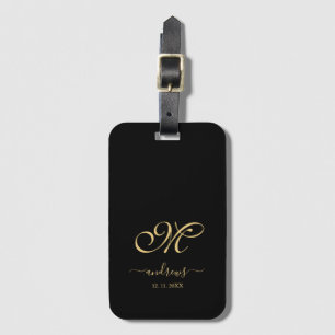 Etiqueta Para Maletas Firma de nombre personalizada en negro y dorado