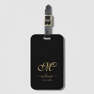 Etiqueta Para Maletas Firma de nombre personalizada en negro y dorado