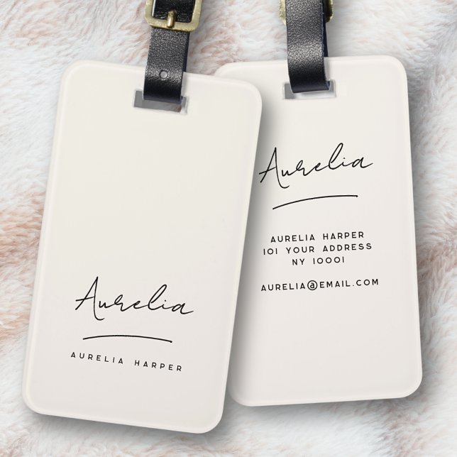 Etiqueta Para Maletas Firma Monograma Mínimo Marfil Elegante Feminina (Subido por el creador)