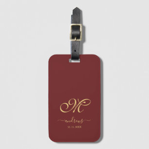 Etiqueta Para Maletas Firma personalizada Burgundy Gold