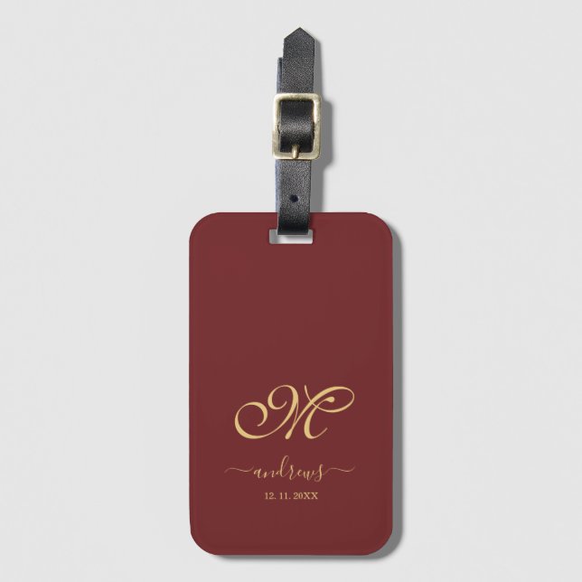 Etiqueta Para Maletas Firma personalizada Burgundy Gold (Anverso vertical)