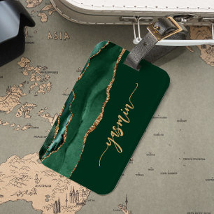 Etiqueta Para Maletas Firma Personalizada Esmeralda Verde Oro Ágata