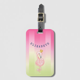Etiqueta Para Maletas Flamenco Rosa Lindo con Degradado de Rayas