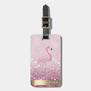 Etiqueta Para Maletas Flamenco Rosa Moderno con Brillo Bokeh - Personali