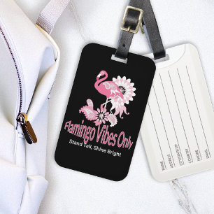 Etiqueta Para Maletas Flamenco Rosa Pájaro Tropical Caprichoso Negro Mod