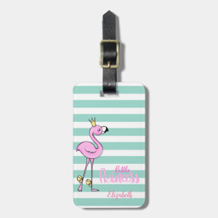 Etiqueta Para Maletas Flamenco Rosa, Rayas Blancas y Menta, Princesita