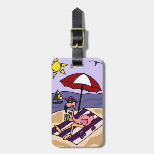 Etiqueta Para Maletas Flamenco rosado divertido en la playa