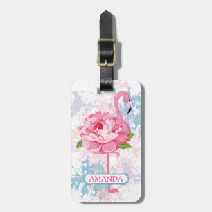 Etiqueta Para Maletas Flamingo rosa Diseño floral Personalizado