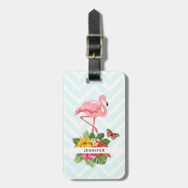 Etiqueta Para Maletas Flamingo rosado y flamante tropical hibiscus