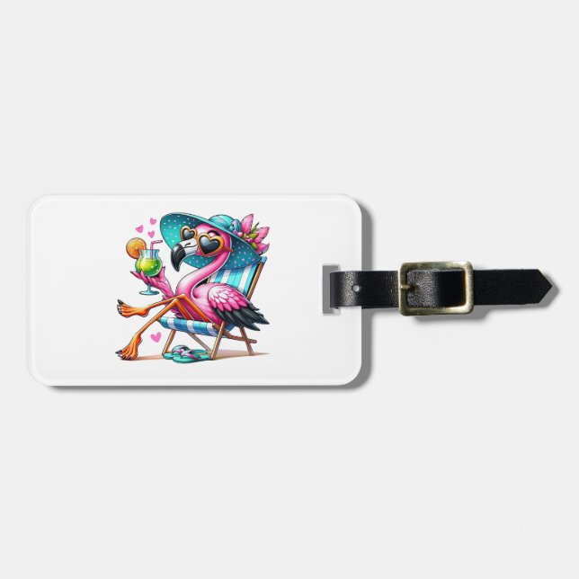 Etiqueta Para Maletas Flamingo verano fresco (Frente Horizontal)