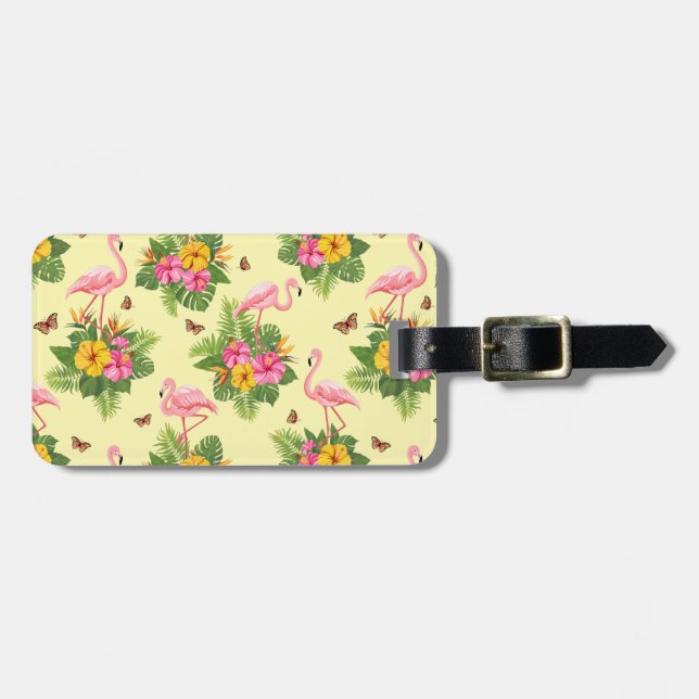 Etiqueta Para Maletas Flamingo y mariposas 2 (Frente Horizontal)
