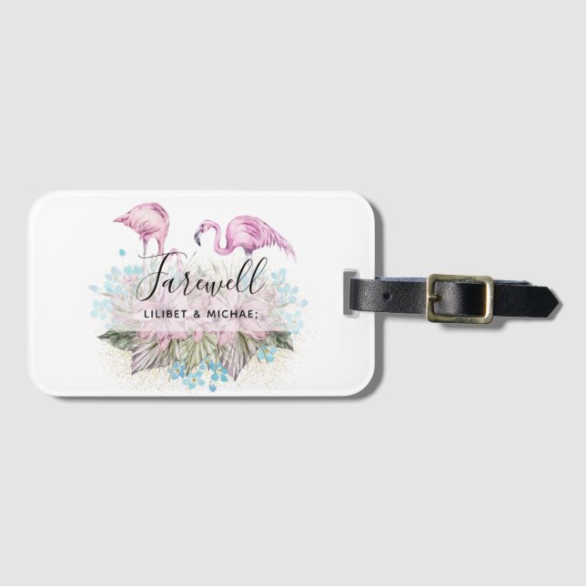 Etiqueta Para Maletas Flamingos Adiós amigos del regalo de Voyage (Anverso horizontal)
