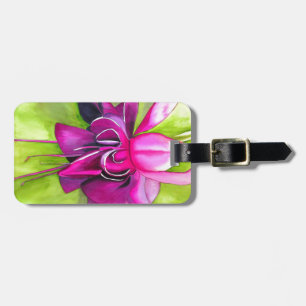Etiqueta Para Maletas Flor acuarela de color rosa de arte pop de Fuchsia