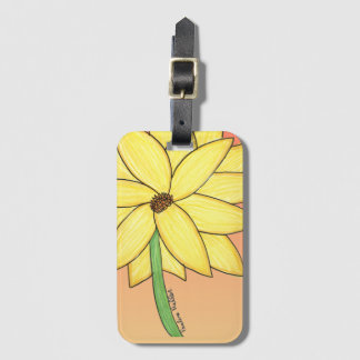 Etiqueta Para Maletas Flor amarilla con fondo naranja
