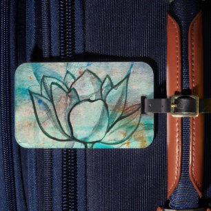 Etiqueta Para Maletas Flor azul azul verde azulado Elegante Artsy Lotus