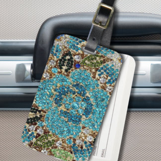 Etiqueta Para Maletas flor azul turquesa plateada de moda femenina