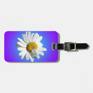 Etiqueta Para Maletas Flor blanca de margarita floral gradiente azul púr